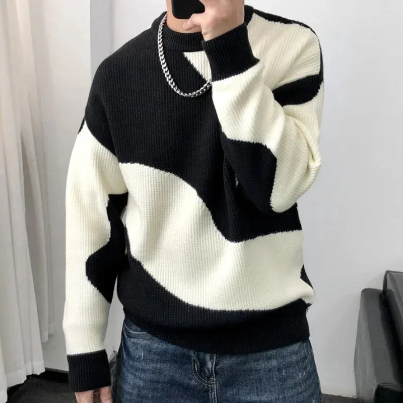 Aidase Round Collar Men's Clothing Striped Graphic Pullovers Knit Sweater Male Crewneck Korean Fashion Thick Winter Designer Luxury