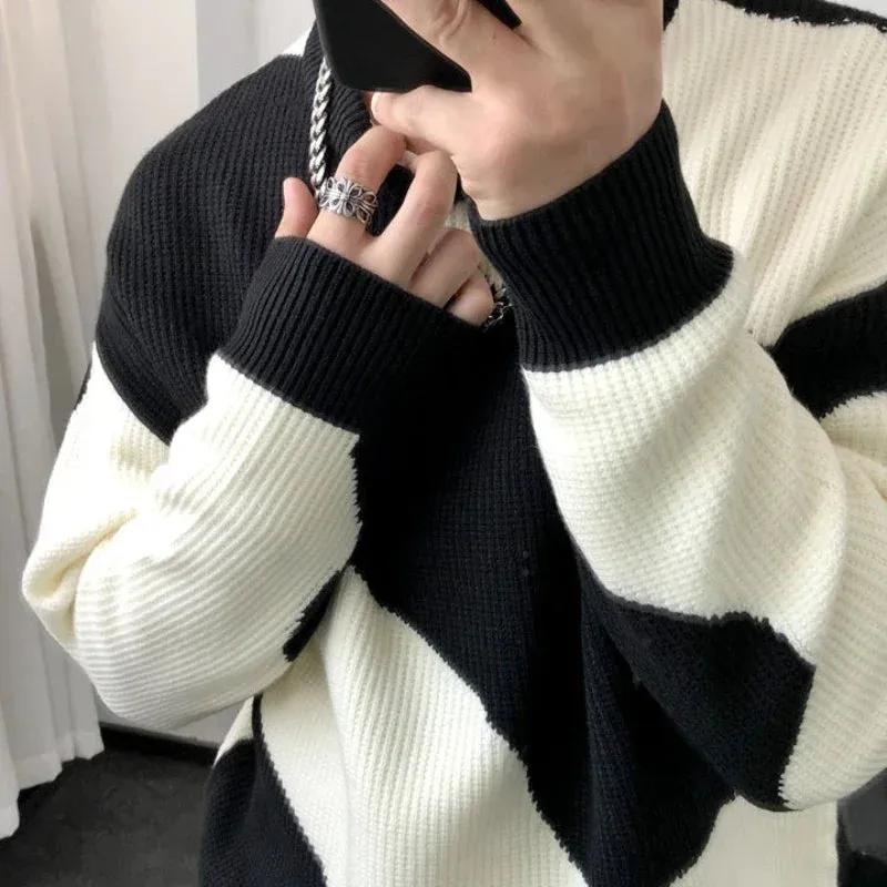 Aidase Round Collar Men's Clothing Striped Graphic Pullovers Knit Sweater Male Crewneck Korean Fashion Thick Winter Designer Luxury