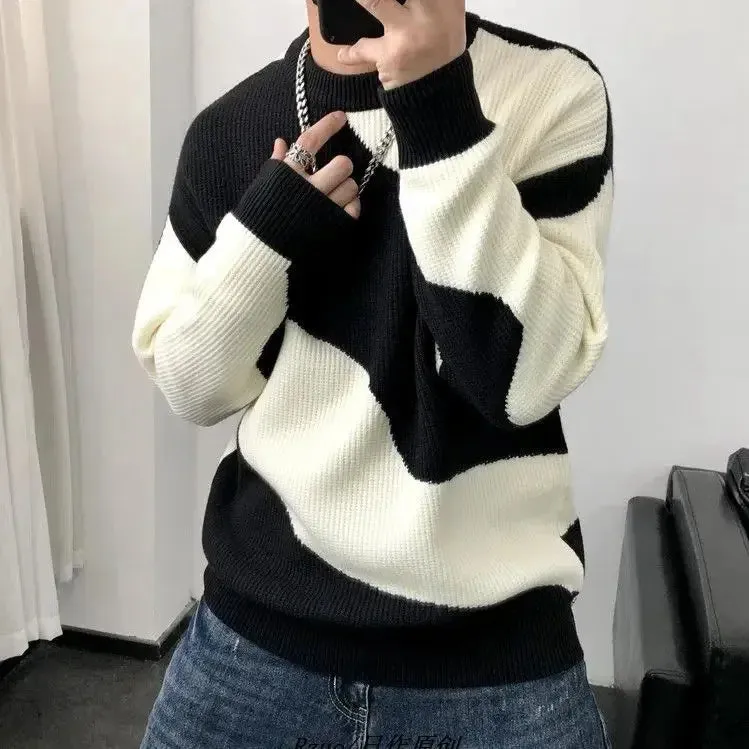 Aidase Round Collar Men's Clothing Striped Graphic Pullovers Knit Sweater Male Crewneck Korean Fashion Thick Winter Designer Luxury