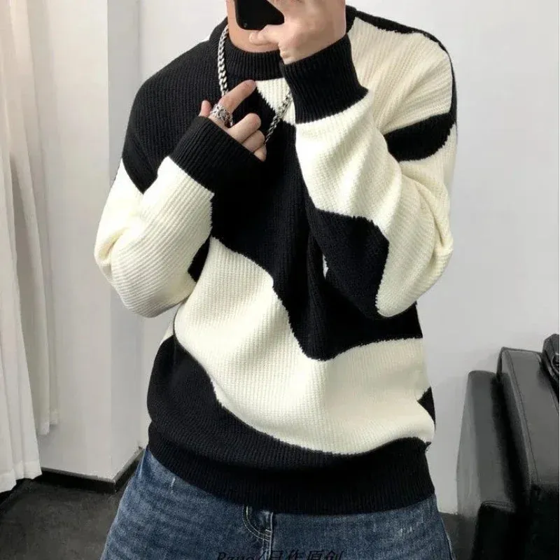 Aidase Round Collar Men's Clothing Striped Graphic Pullovers Knit Sweater Male Crewneck Korean Fashion Thick Winter Designer Luxury