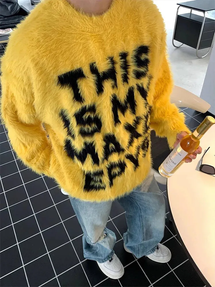 Aidase Y2K Letter Jacquard Sweater Men High Street Autumn Winter Loose Drop Shoulder Long Sleeve Knitted Pullover Male