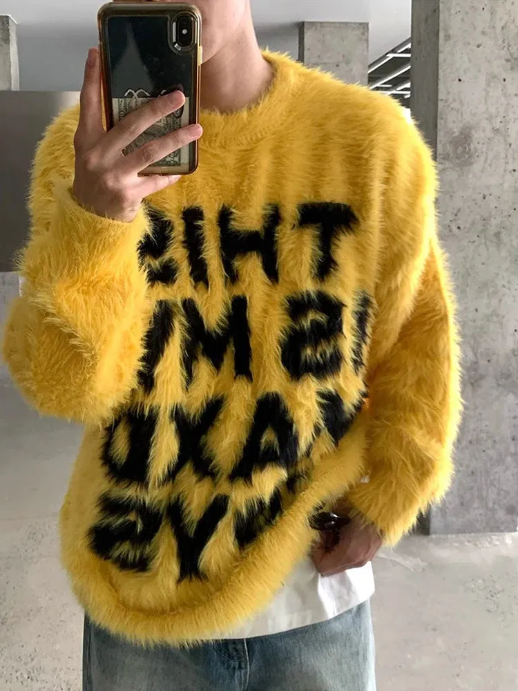Aidase Y2K Letter Jacquard Sweater Men High Street Autumn Winter Loose Drop Shoulder Long Sleeve Knitted Pullover Male
