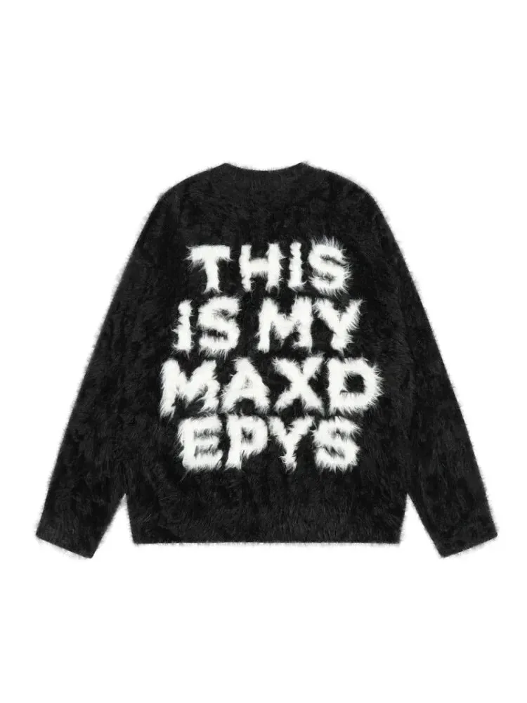 Aidase Y2K Letter Jacquard Sweater Men High Street Autumn Winter Loose Drop Shoulder Long Sleeve Knitted Pullover Male