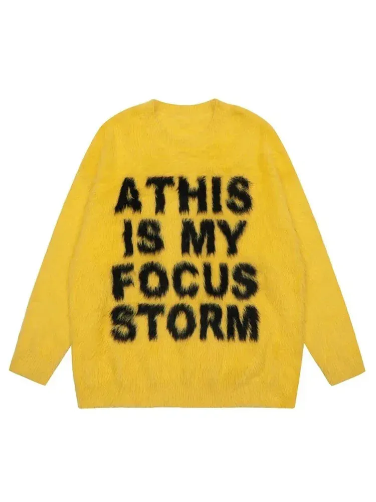Aidase Y2K Letter Jacquard Sweater Men High Street Autumn Winter Loose Drop Shoulder Long Sleeve Knitted Pullover Male