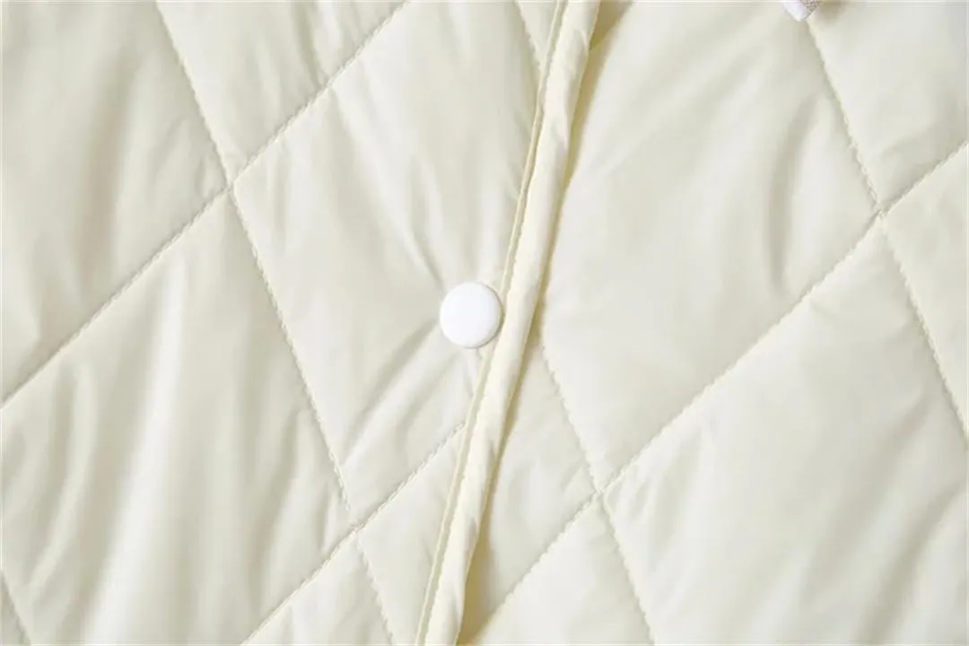 Alloaone Women Parka Autumn Winter Loose Thin Argyle Lapel Block Color Cotton-Padded Coat