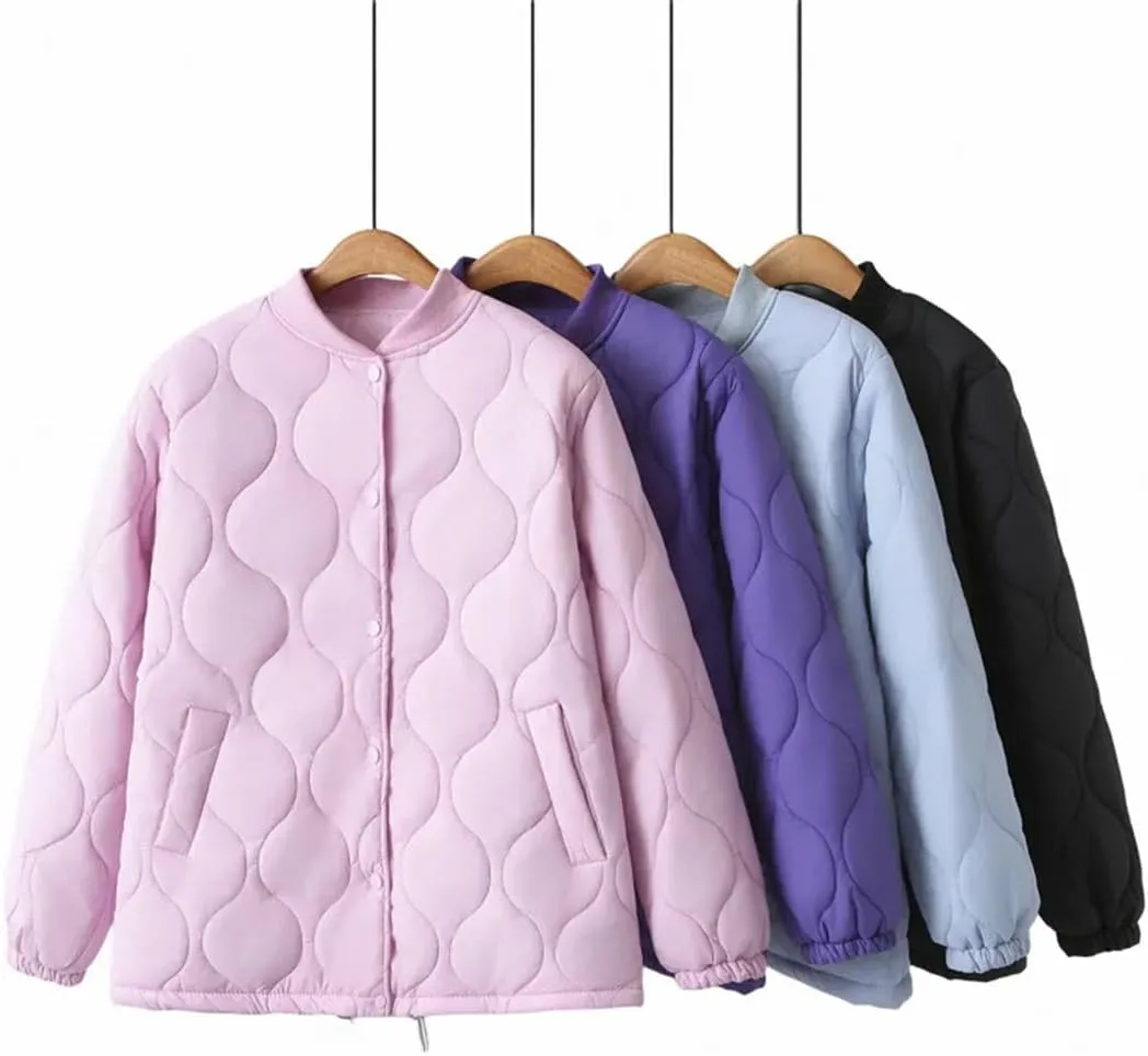 Alloaone Women Parka Autumn/Winter Loose Thin Baseball Collar Cotton-Padded Coat