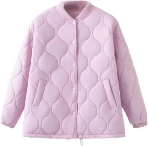Alloaone Women Parka Autumn/Winter Loose Thin Baseball Collar Cotton-Padded Coat