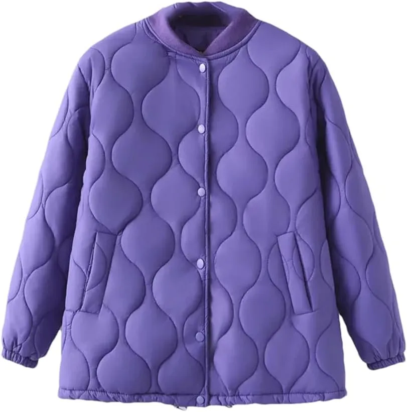 Alloaone Women Parka Autumn/Winter Loose Thin Baseball Collar Cotton-Padded Coat