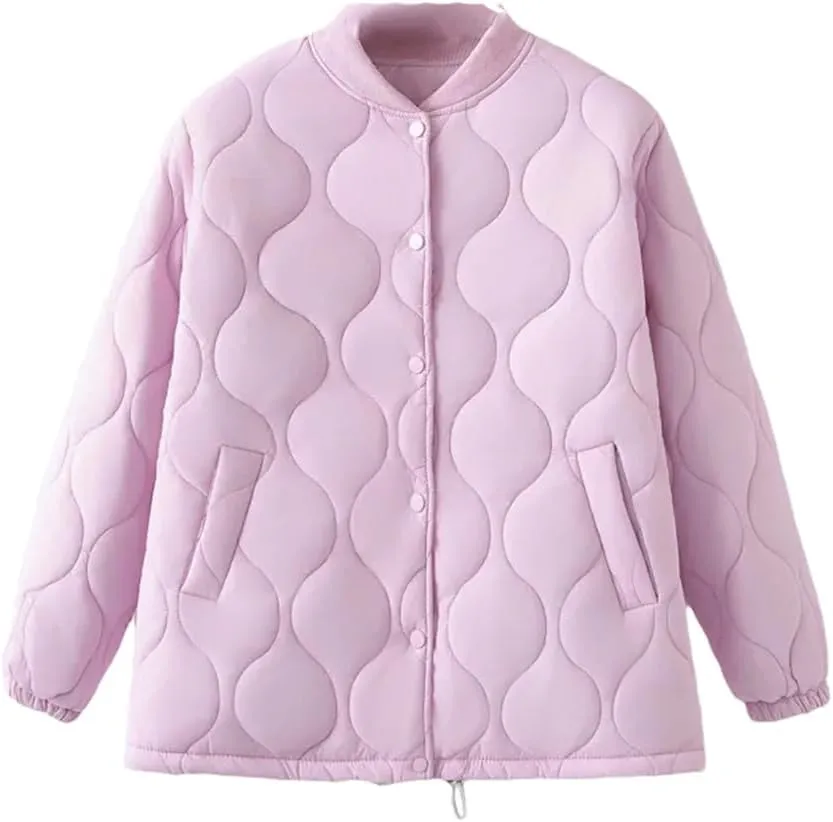 Alloaone Women Parka Autumn/Winter Loose Thin Baseball Collar Cotton-Padded Coat
