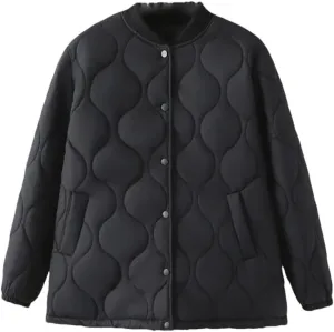 Alloaone Women Parka Autumn/Winter Loose Thin Baseball Collar Cotton-Padded Coat