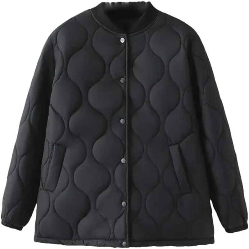 Alloaone Women Parka Autumn/Winter Loose Thin Baseball Collar Cotton-Padded Coat