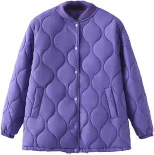 Alloaone Women Parka Autumn/Winter Loose Thin Baseball Collar Cotton-Padded Coat