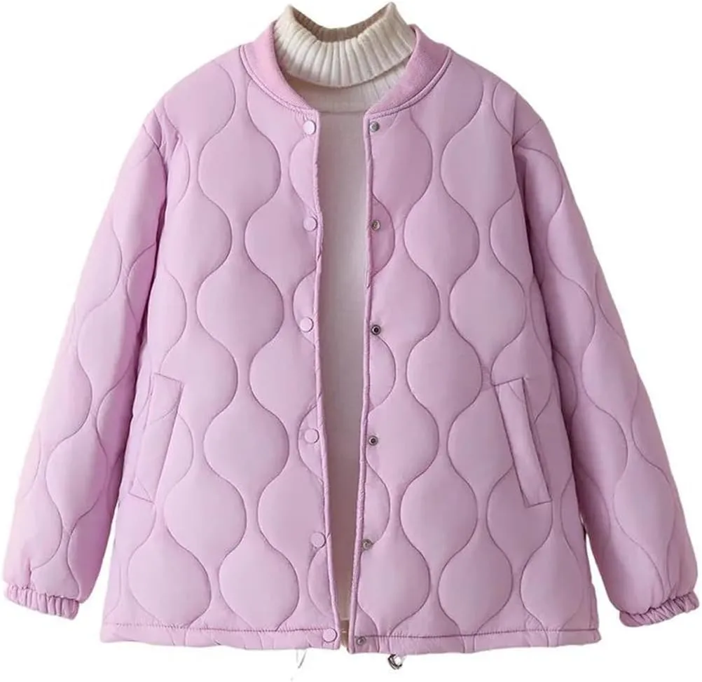 Alloaone Women Parka Autumn/Winter Loose Thin Baseball Collar Cotton-Padded Coat