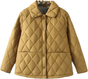 Alloaone Women Parka Winter Wear Loose Thin Argyle Lapel Cotton-Padded Coat