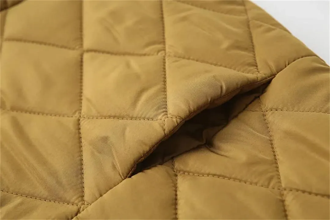 Alloaone Women Parka Winter Wear Loose Thin Argyle Lapel Cotton-Padded Coat
