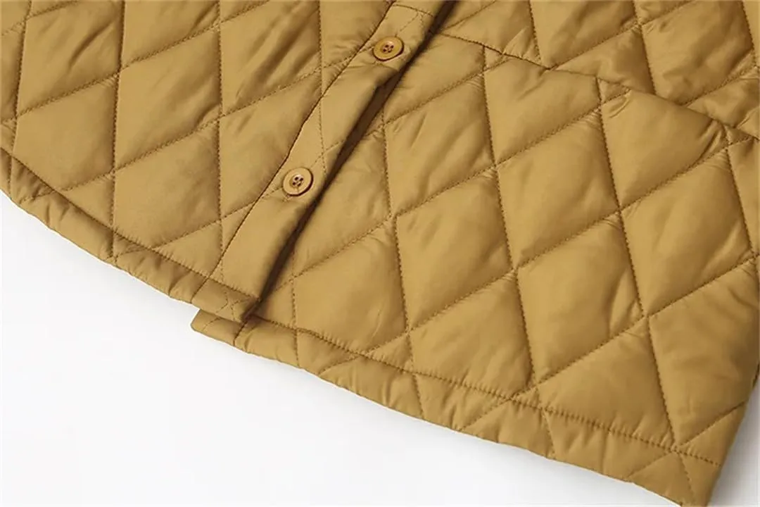 Alloaone Women Parka Winter Wear Loose Thin Argyle Lapel Cotton-Padded Coat