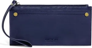 American Leather Bristow CC Zip Wallet Wristlet w/RFID (Navy Smooth)