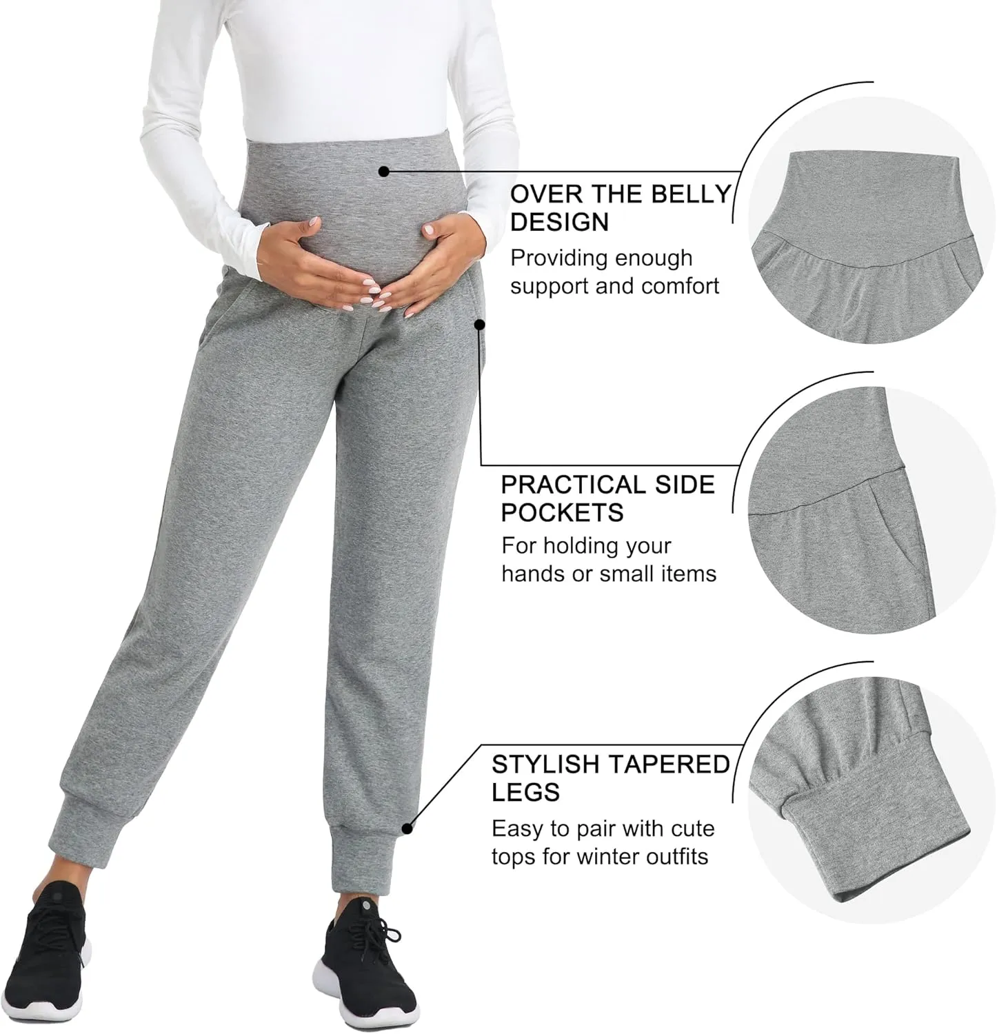 AMPOSH Women's Maternity Pants Stretchy Lounge Workout Pants Casual Loose Comfy Pregnancy Joggers with Pockets