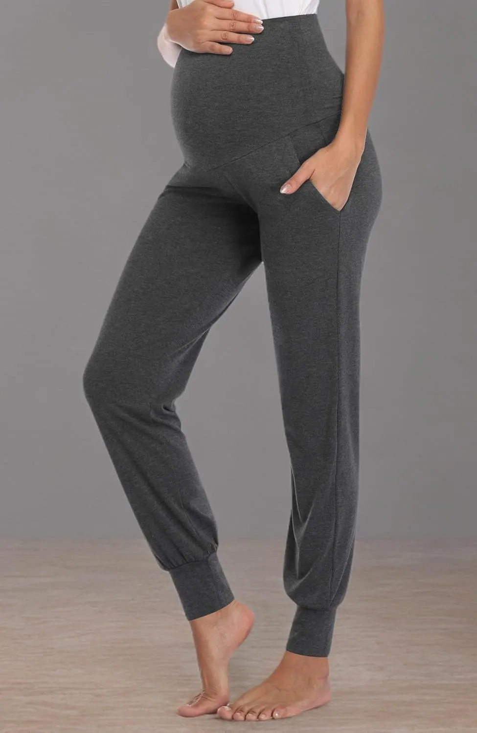 AMPOSH Women's Maternity Pants Stretchy Lounge Workout Pants Casual Loose Comfy Pregnancy Joggers with Pockets