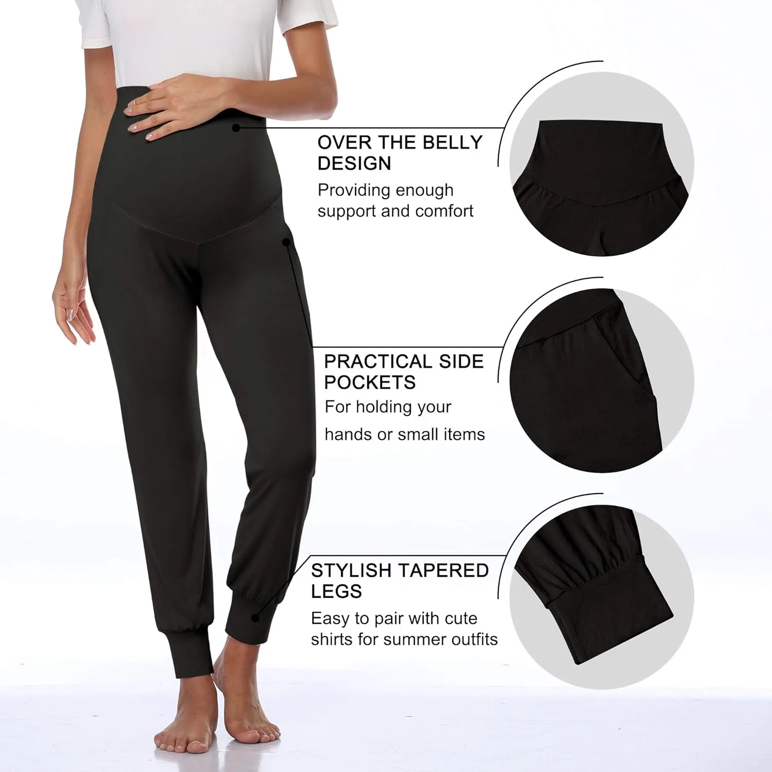 AMPOSH Women's Maternity Pants Stretchy Lounge Workout Pants Casual Loose Comfy Pregnancy Joggers with Pockets