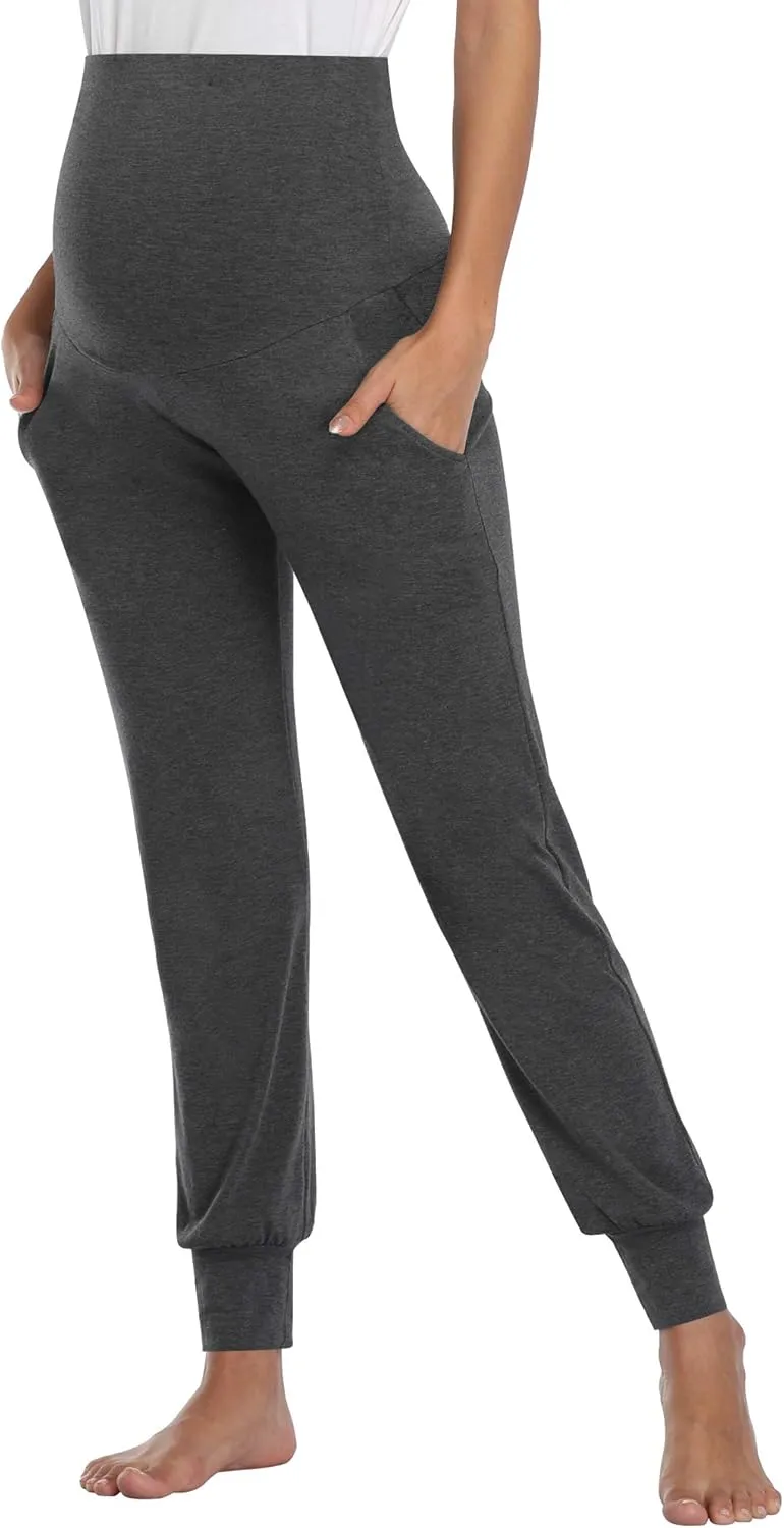 AMPOSH Women's Maternity Pants Stretchy Lounge Workout Pants Casual Loose Comfy Pregnancy Joggers with Pockets