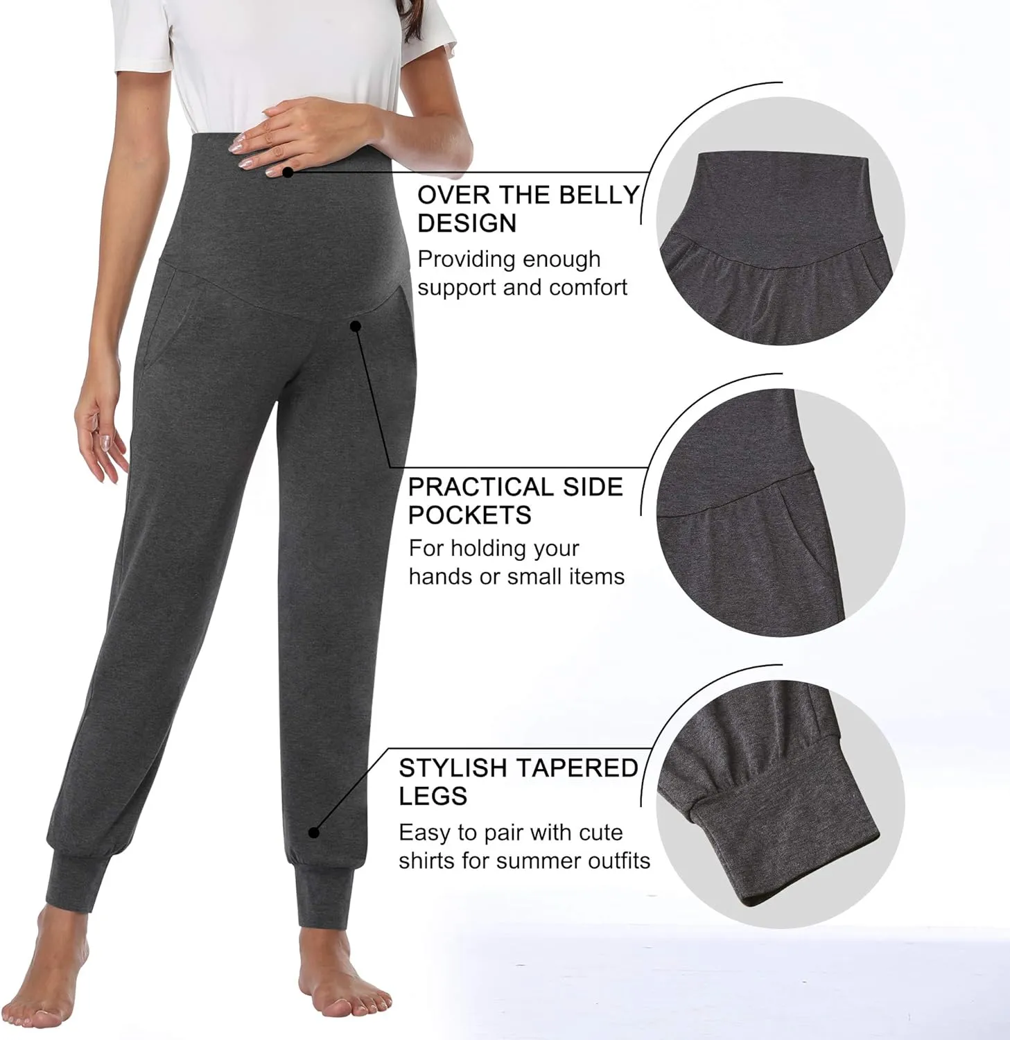 AMPOSH Women's Maternity Pants Stretchy Lounge Workout Pants Casual Loose Comfy Pregnancy Joggers with Pockets