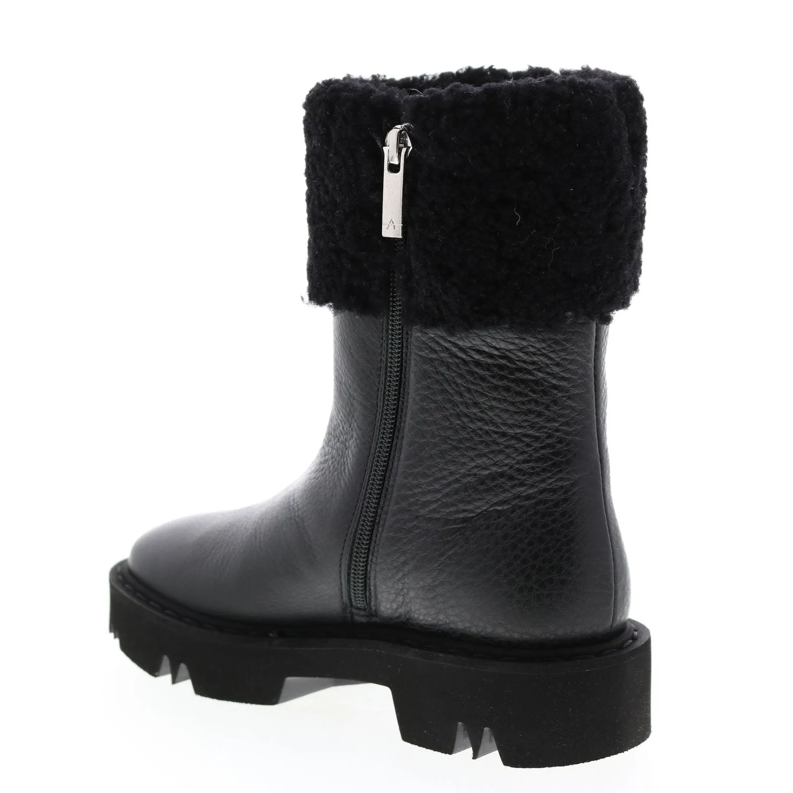 Aquatalia Heidy Tum Calf Shearling 34L3695-BBK Womens Black Leather Zipper Casual Dress Boots