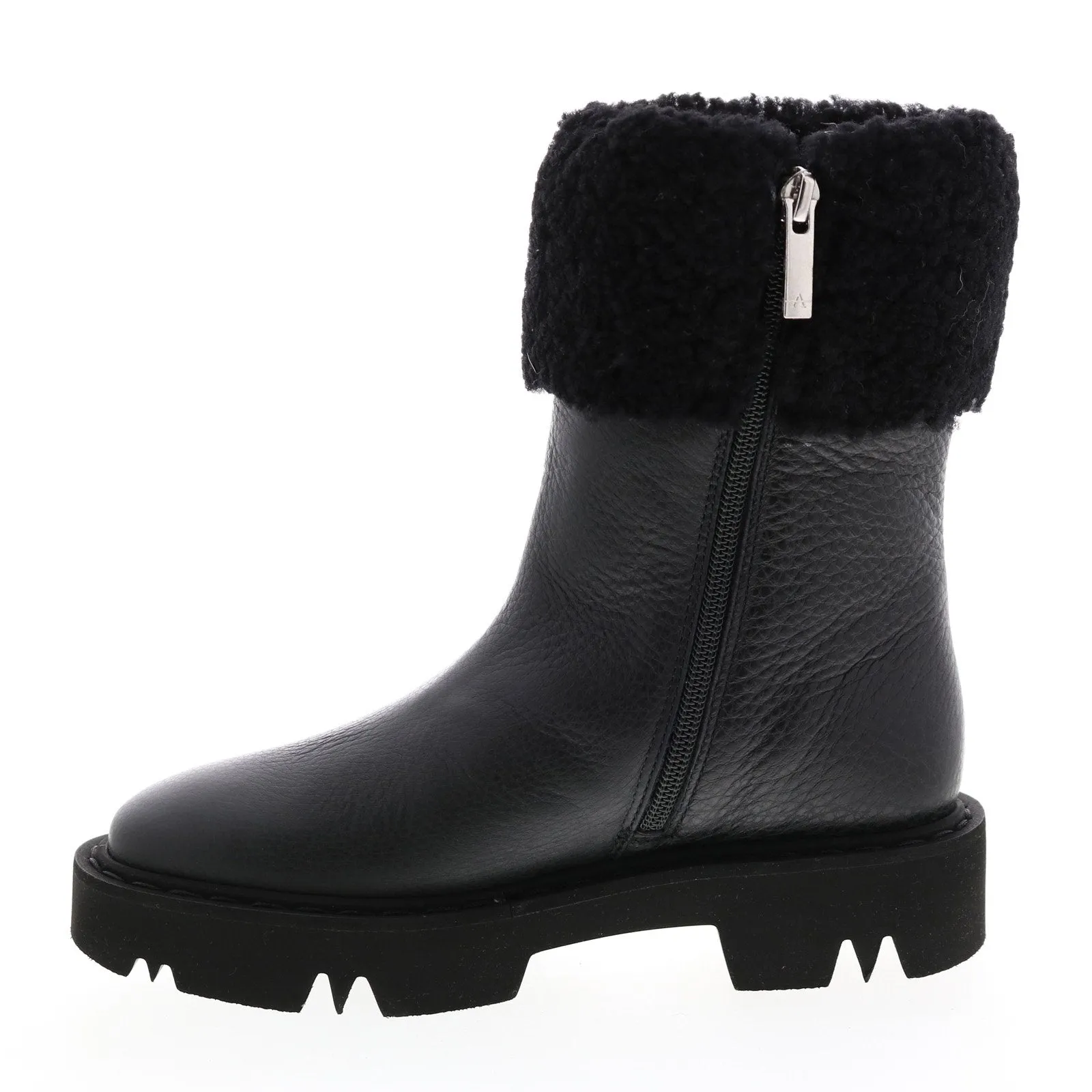Aquatalia Heidy Tum Calf Shearling 34L3695-BBK Womens Black Leather Zipper Casual Dress Boots
