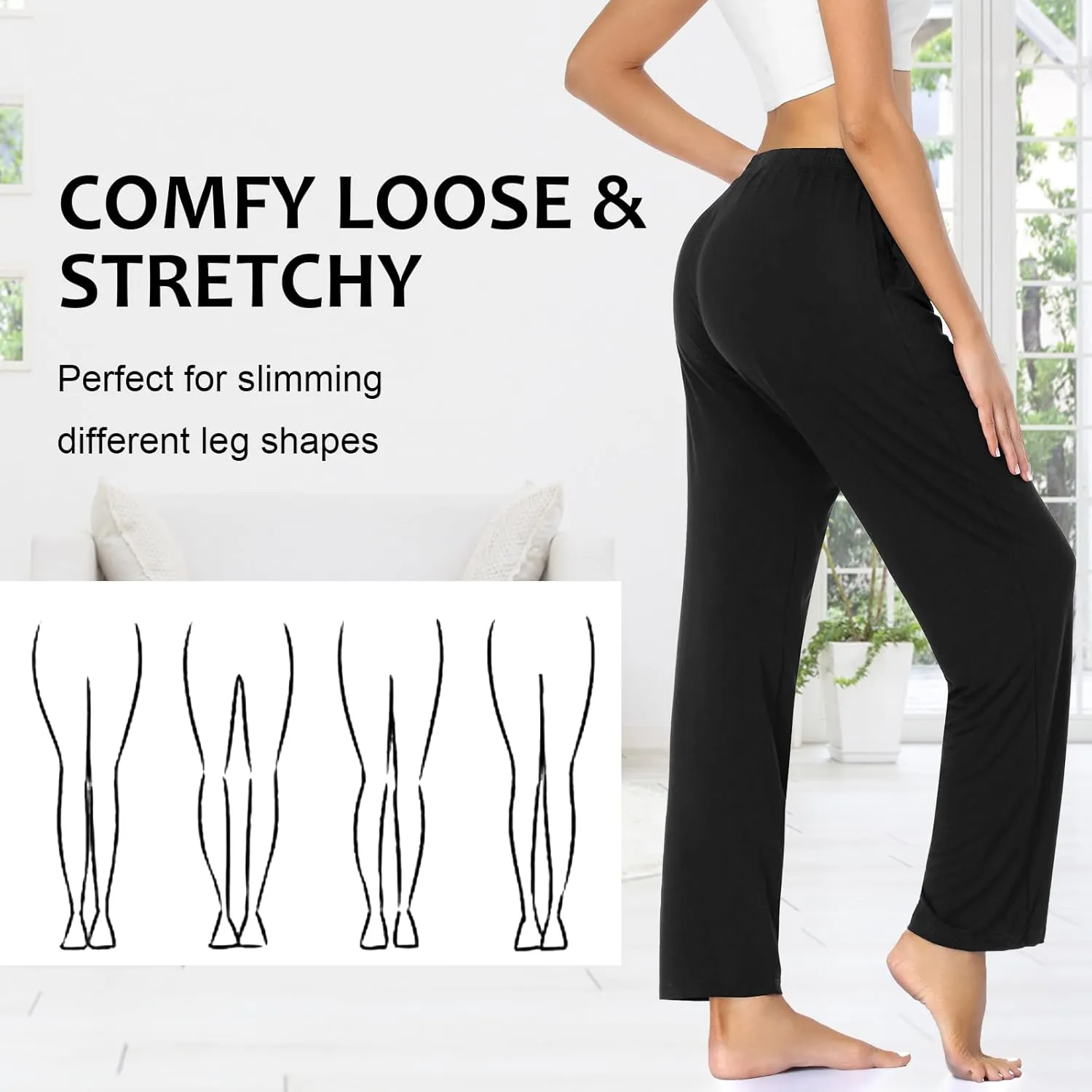 ASIMOON Womens Yoga Sweatpants with Pockets Comfy Stretch Wide Leg Casual Lounge Workout Pants for Ladies