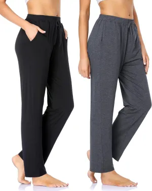 ASIMOON Womens Yoga Sweatpants with Pockets Comfy Stretch Wide Leg Casual Lounge Workout Pants for Ladies