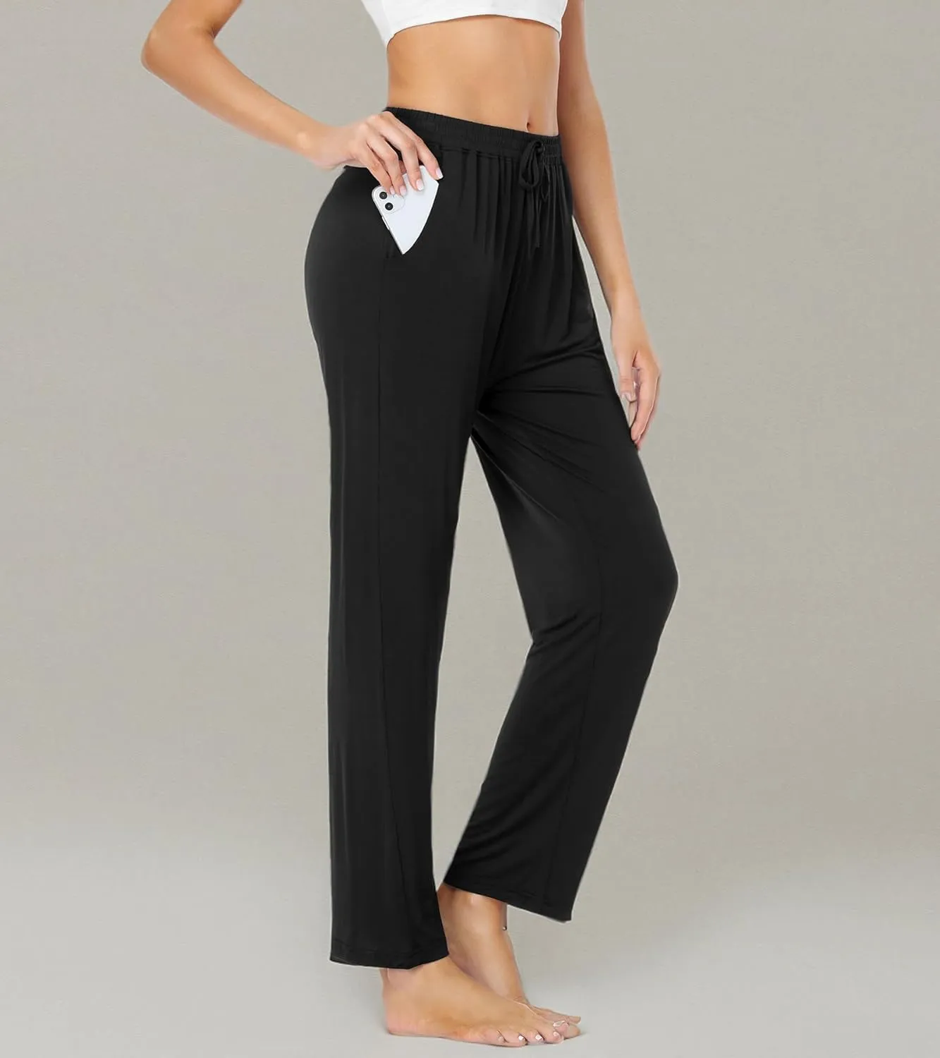 ASIMOON Womens Yoga Sweatpants with Pockets Comfy Stretch Wide Leg Casual Lounge Workout Pants for Ladies