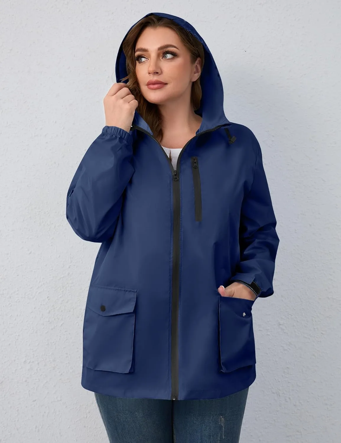 Avoogue Plus Size Womens Rain Jacket with Hood,Packable,Lightweight,Windbreaker,Waterproof Thin Jackets,Hiking,Travel