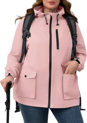Avoogue Plus Size Womens Rain Jacket with Hood,Packable,Lightweight,Windbreaker,Waterproof Thin Jackets,Hiking,Travel