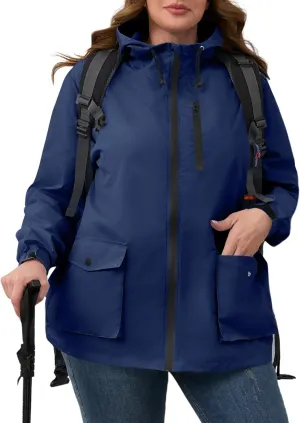 Avoogue Plus Size Womens Rain Jacket with Hood,Packable,Lightweight,Windbreaker,Waterproof Thin Jackets,Hiking,Travel