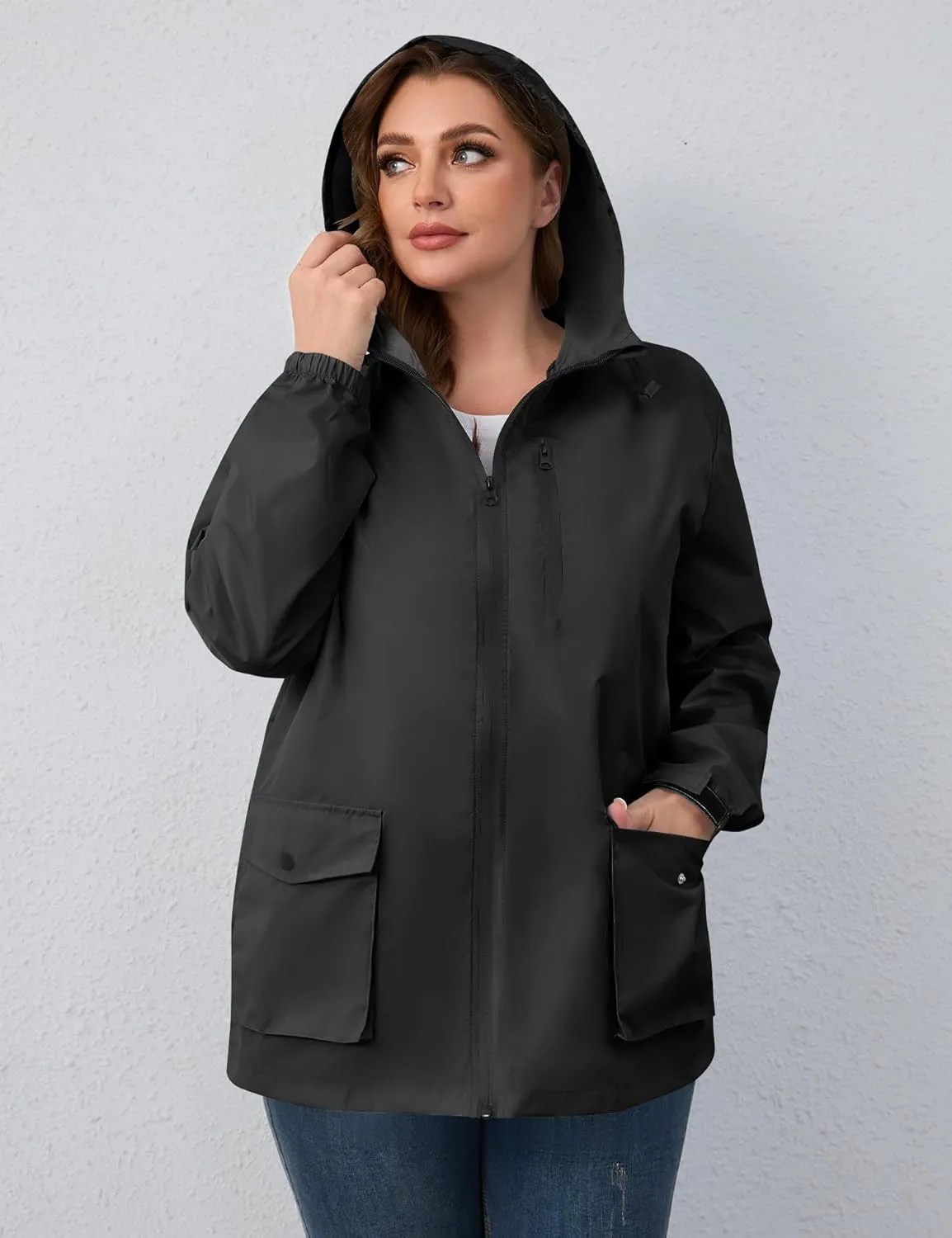 Avoogue Plus Size Womens Rain Jacket with Hood,Packable,Lightweight,Windbreaker,Waterproof Thin Jackets,Hiking,Travel