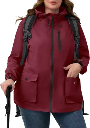 Avoogue Plus Size Womens Rain Jacket with Hood,Packable,Lightweight,Windbreaker,Waterproof Thin Jackets,Hiking,Travel