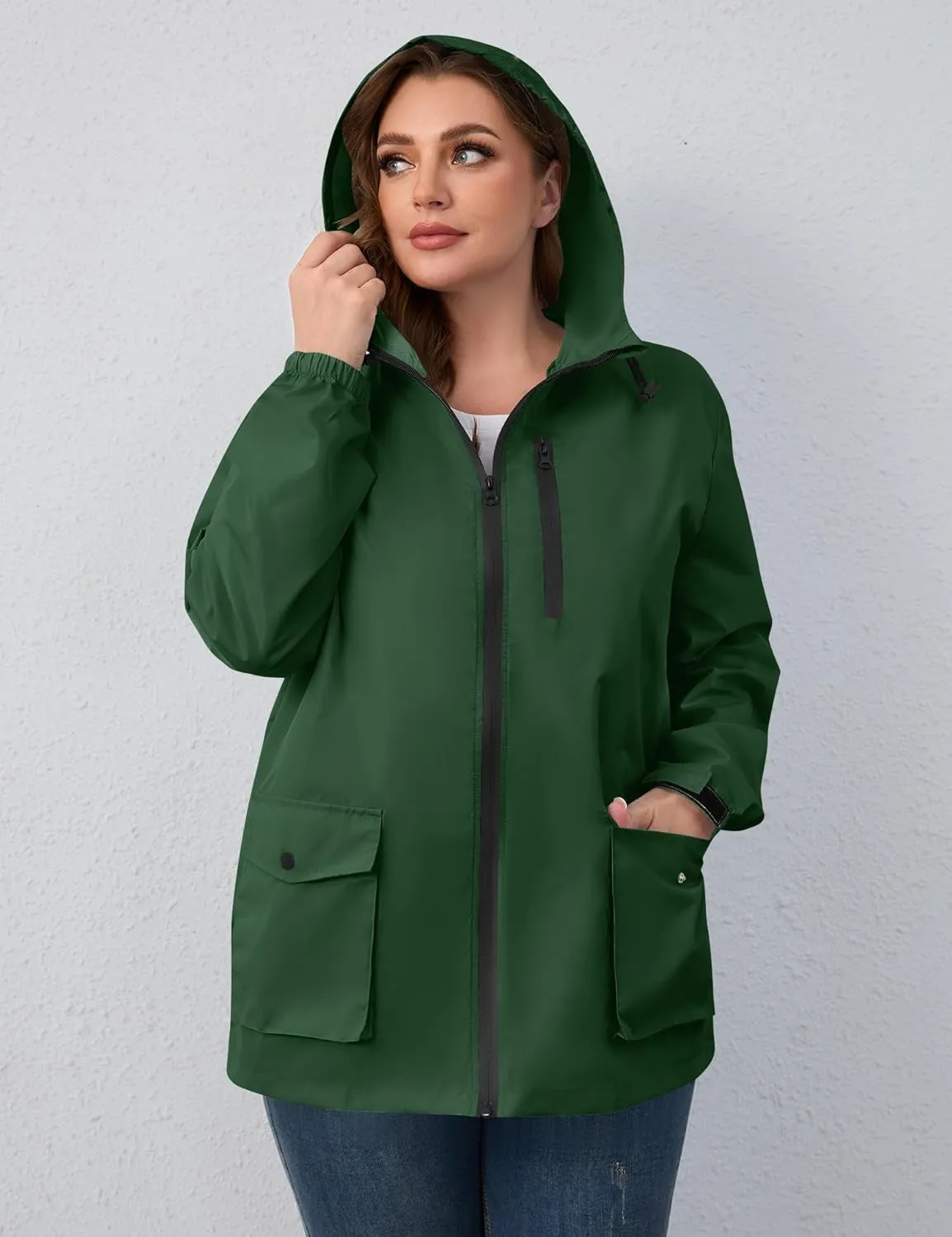 Avoogue Plus Size Womens Rain Jacket with Hood,Packable,Lightweight,Windbreaker,Waterproof Thin Jackets,Hiking,Travel