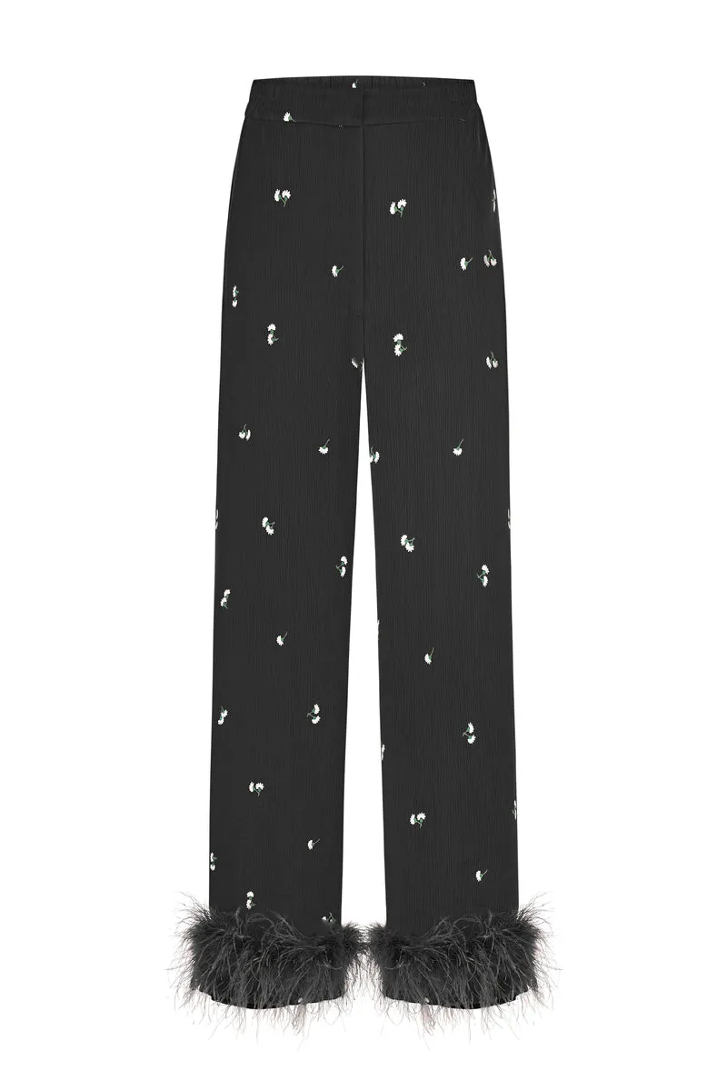 BLACK PANTS WITH FEATHERS