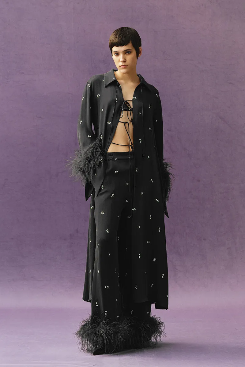BLACK PANTS WITH FEATHERS