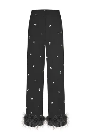 BLACK PANTS WITH FEATHERS