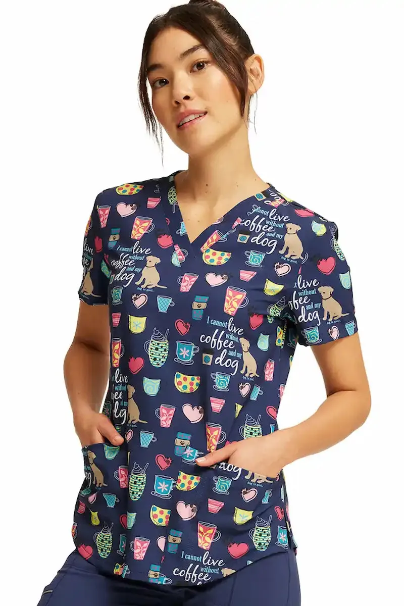 Cherokee Women's V-Neck Print Scrub Top | Coffee and My Dog