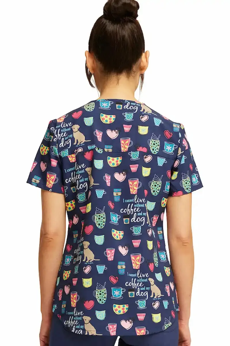 Cherokee Women's V-Neck Print Scrub Top | Coffee and My Dog