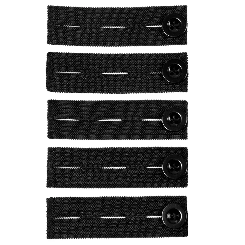 Comfy Clothiers Elastic Waist Extender for Black Shorts & Pants (5-Pack in Black) - Strong Adjustable Pants Button Extenders