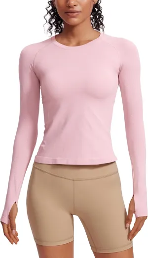 CRZ YOGA Womens Seamless Workout Long Sleeve Shirts Quick Dry Gym Athletic Tops Breathable Running Yoga T-Shirts