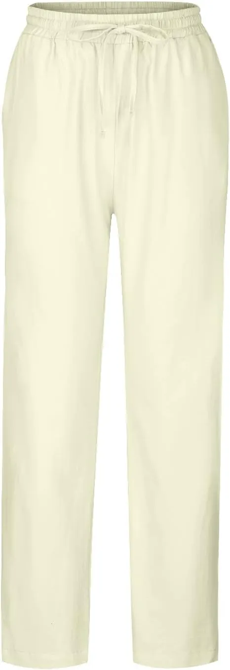 DASAYO Linen Pants Women Trendy Drawstring Elastic Waist Straight Leg Trousers Lightweight Comfy Besch Pants Summer Clothes