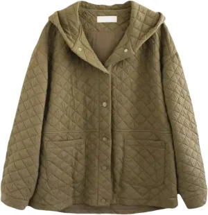 DBFBDTU Women Hooded Quilted Coats Autumn Winter Thin Coat Long Sleeves Cotton Padded Outwear