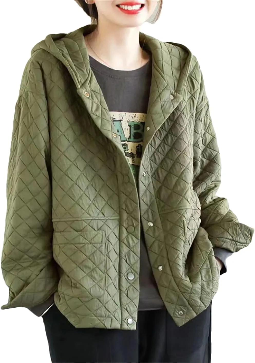 DBFBDTU Women Hooded Quilted Coats Autumn Winter Thin Coat Long Sleeves Cotton Padded Outwear
