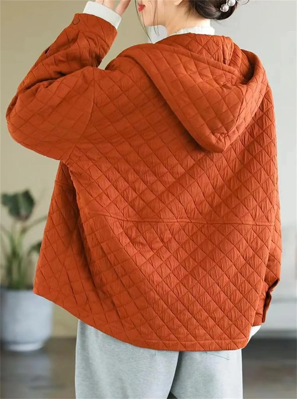 DBFBDTU Women Hooded Quilted Coats Autumn Winter Thin Coat Long Sleeves Cotton Padded Outwear