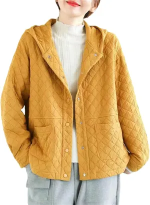 DBFBDTU Women Hooded Quilted Coats Autumn Winter Thin Coat Long Sleeves Cotton Padded Outwear