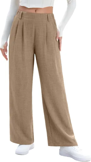 EVALESS Women's Wide Leg Pants High Waisted Business Work Casual Trousers 2025 Summer Comfy Palazzo Pants with Pockets